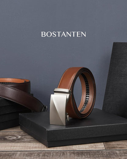 HOTBOSTANTEN Mens Belt Leather Ratchet Belt For Men Dress and Casual with Adjustable Buckle, Trim to Fit