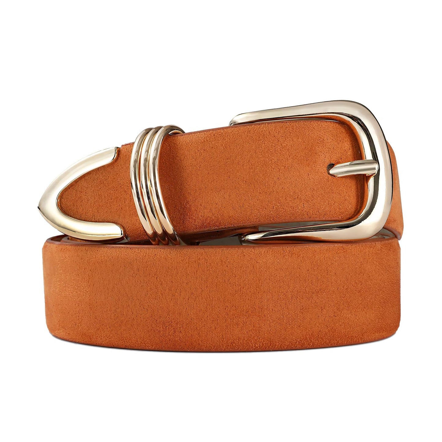 HOTRISANTRY Women's Leather Belts with Gold Buckle Fashion Leather Waist Belt Elegant Ladies Belts for Jeans Gifts for Women