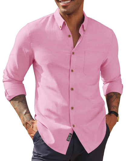 HOTPJ PAUL JONES Mens Oxford Button Down Shirt Long Sleeve Shirt | Mens Dress Shirts Untucked, Breathable, Wear-Resistant, Regular Fit, Classic Business Casual Formal Wear, with Chest Pocket