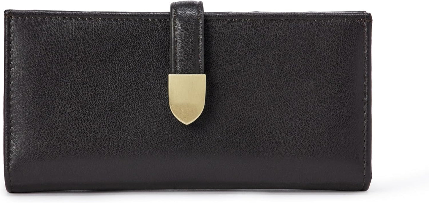 HOTAmazon Essentials Women's Leather Clutch Wallet with Multiple Card Pockets and Zip Compartments, Tan, One Size