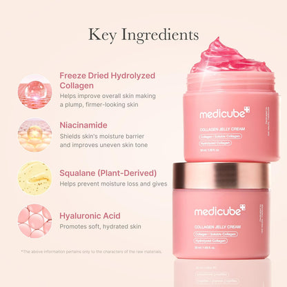 HOTmedicube Collagen Jelly Cream- Niacinamide & Freeze-Dried Hydrolyzed Collagen - Boosts skin's barrier hydration and gives 24h Glow & Lifted Look - Korean skincare (1.69 Fl Oz (Pack of 1)) | Freeze-Dried Hydrolyzed Collagen for Skin Barrier Hydration, 2