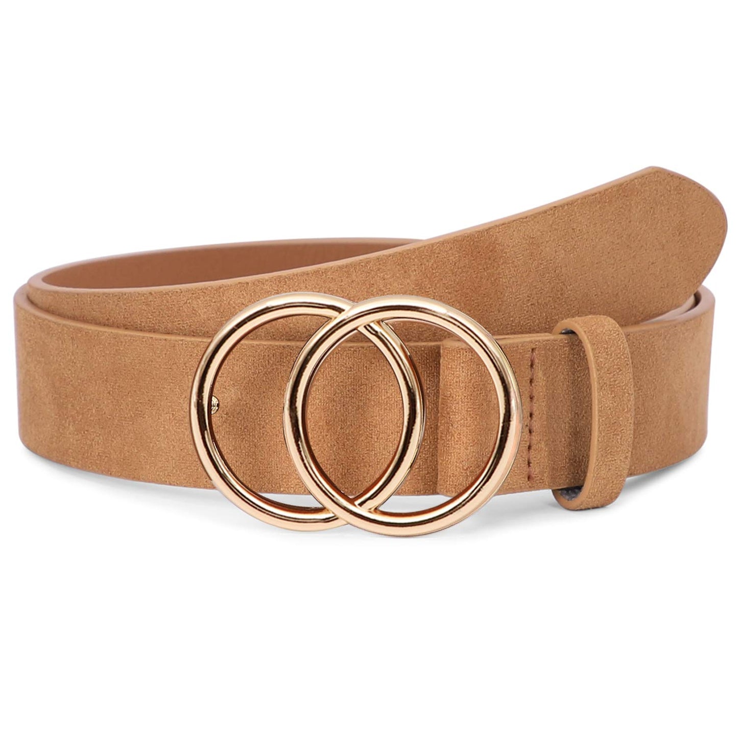 HOTSUOSDEY Women Leather Belt Fashion Double O-Ring Soft Faux Leather Waist Belts For Jeans Dress