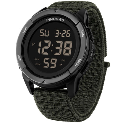 HOTPINDOWS Men's Digital Watch, 50M Waterproof Military Tactical Sport | 10M drop-resistant case, 3X bright LED backlight, and an infinitely adjustable breathable nylon band for a custom fit