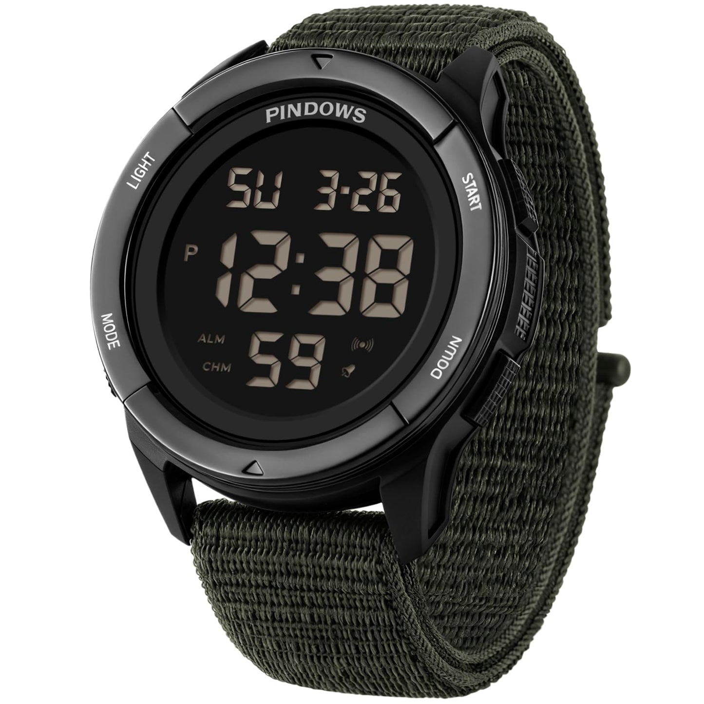 HOTPINDOWS Men's Digital Watch, 50M Waterproof Military Tactical Sport | 10M drop-resistant case, 3X bright LED backlight, and an infinitely adjustable breathable nylon band for a custom fit