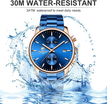 HOTGOLDEN HOUR Fashion Business Mens Watches with Stainless Steel Waterproof Chronograph Quartz Watch for Men, Auto Date
