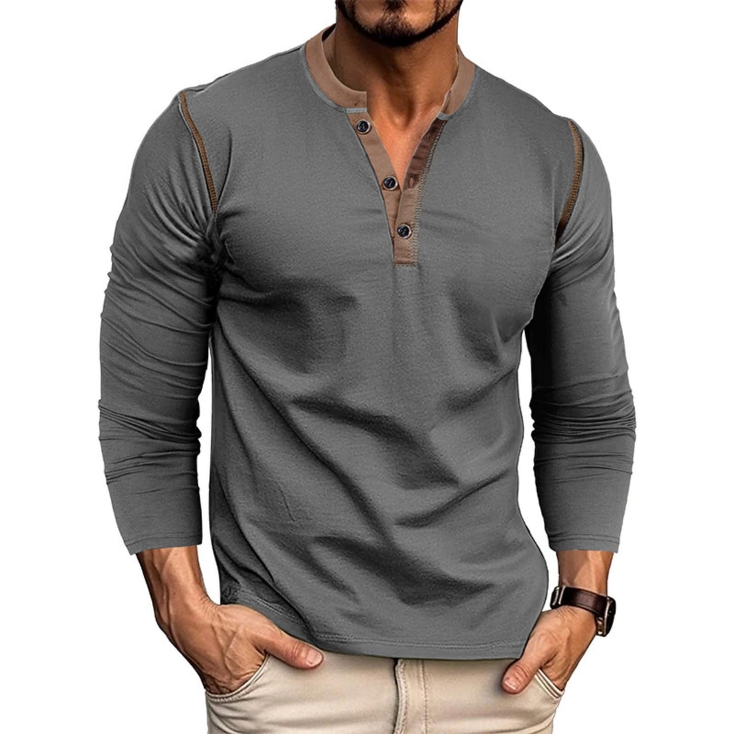 HOTMen's Casual Henley Shirts Classic Button Cotton Short Sleeve T-Shirt Summer Basic Solid Lightweight Tees Tops
