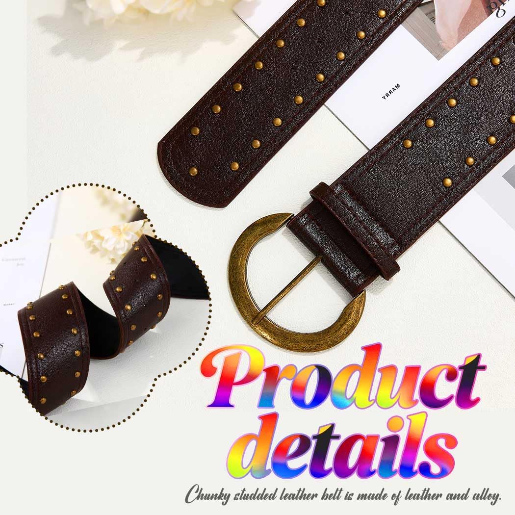 HOTWide Studded Leather Belts Chunky Vintage Belt Fashion Thick Belt Accessories for Women