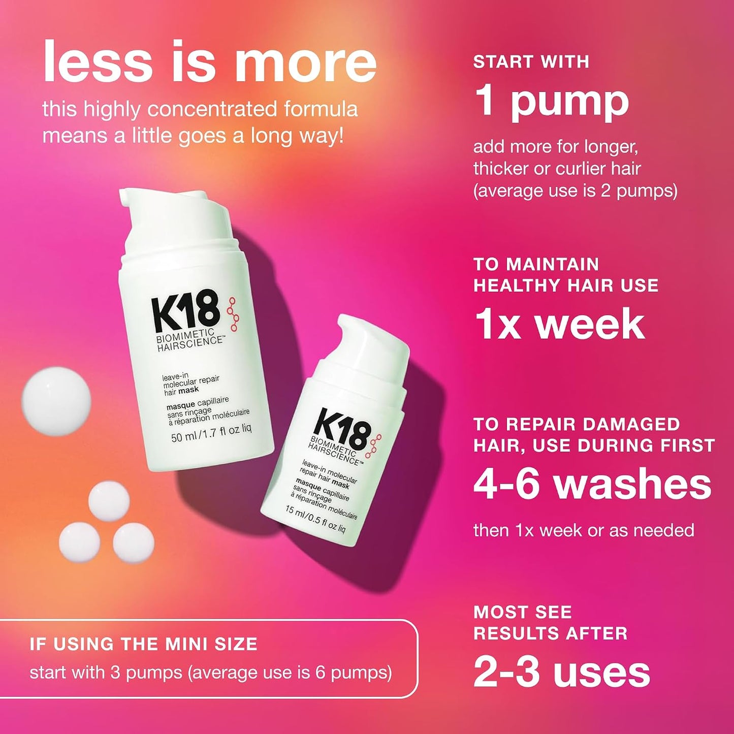 HOTK18 Leave-In Molecular Repair Hair Mask, Patented, Lasting Repair For Dry, Frizzy, Damaged Hair, Reverse Damage In 4 Minutes From Bleach, Color, Chemical Services + Heat