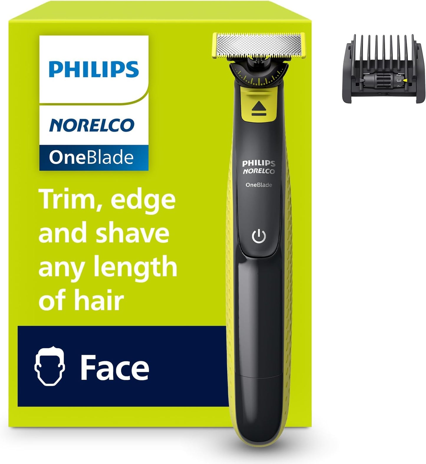 HOTPhilips Norelco One 360 Hybrid Face, Electric Beard Trimmer and Shaver, with 360 Technology, 1x 360 for Face, 5in1 Adjustable Comb, Model QP2724/90