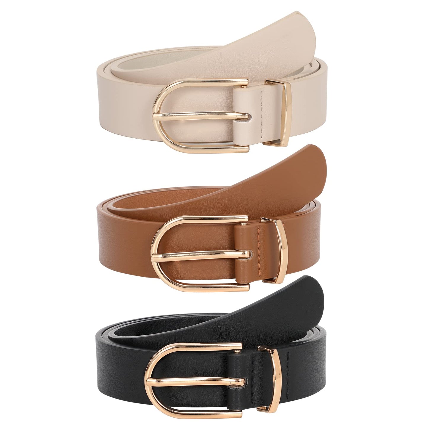 HOTJASGOOD Women’s Leather Belts for Jeans Pants Fashion Ladies Belt with Gold Buckle
