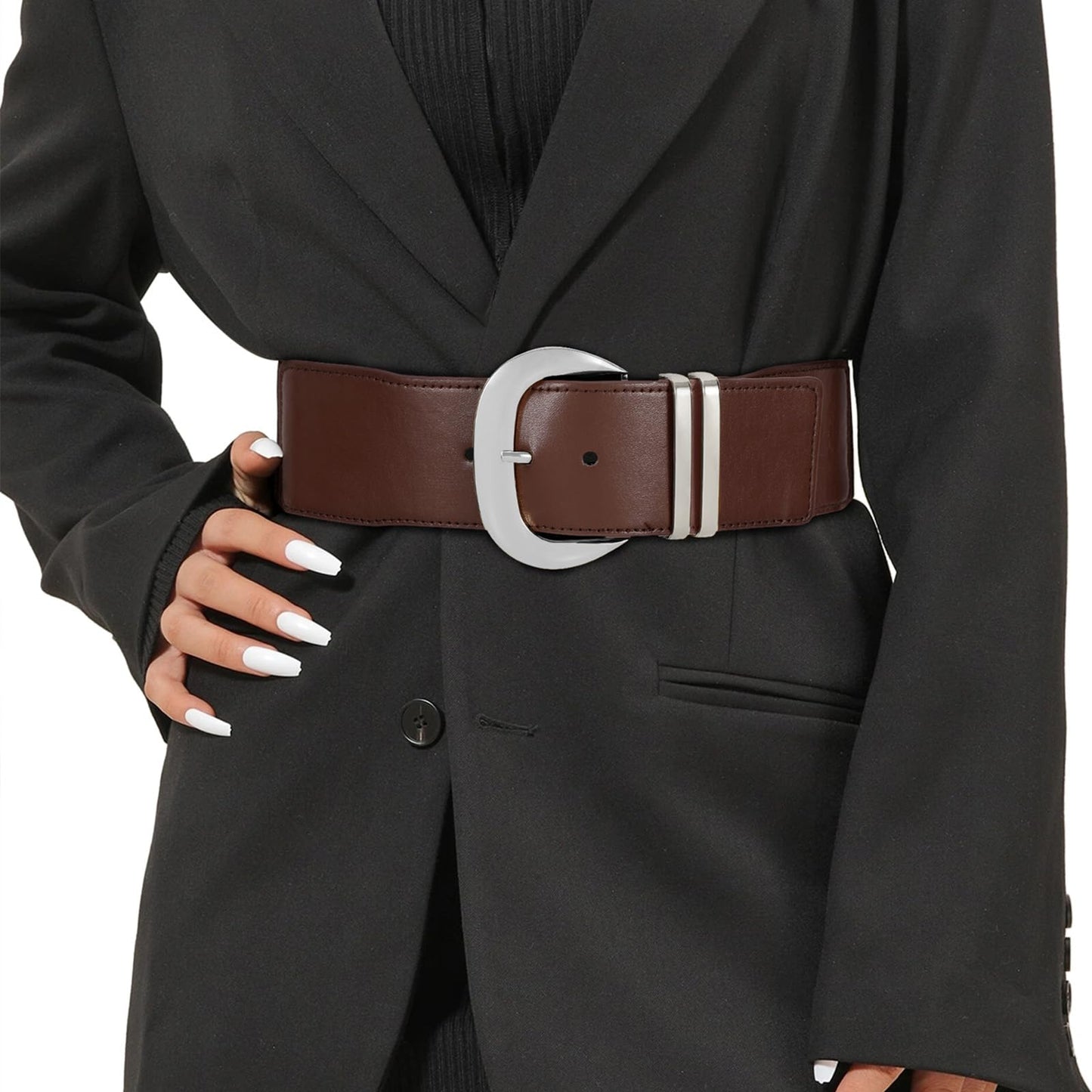 HOTWHIPPY Women Wide Elastic Waist Belt for Dresses Fashion Gold Buckle Stretchy Leather Waistband for Ladies