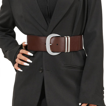 HOTWHIPPY Women Wide Elastic Waist Belt for Dresses Fashion Gold Buckle Stretchy Leather Waistband for Ladies