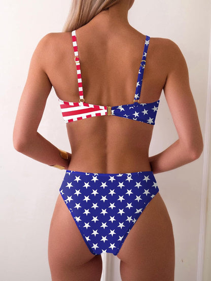 HOTTainehs Women's Two Piece Bikini Sets O Ring Front Top Ditsy Floral Triangle Swimsuits Cheeky Bathing Suit