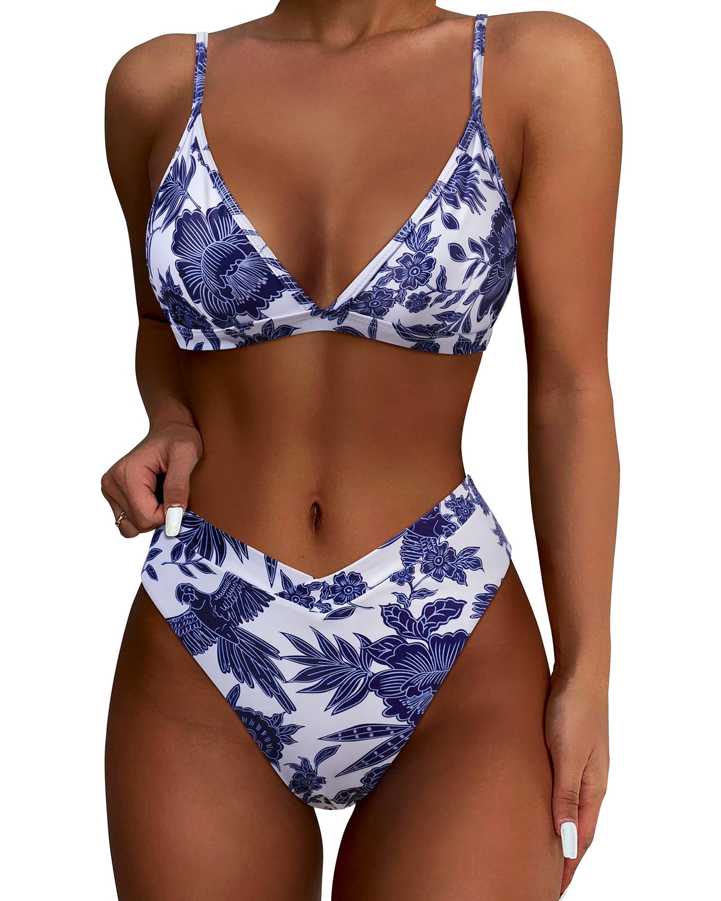 HOTSUUKSESS Women Triangle High Cut Bikini Sets Sexy High Waisted 2 Piece Swimsuit