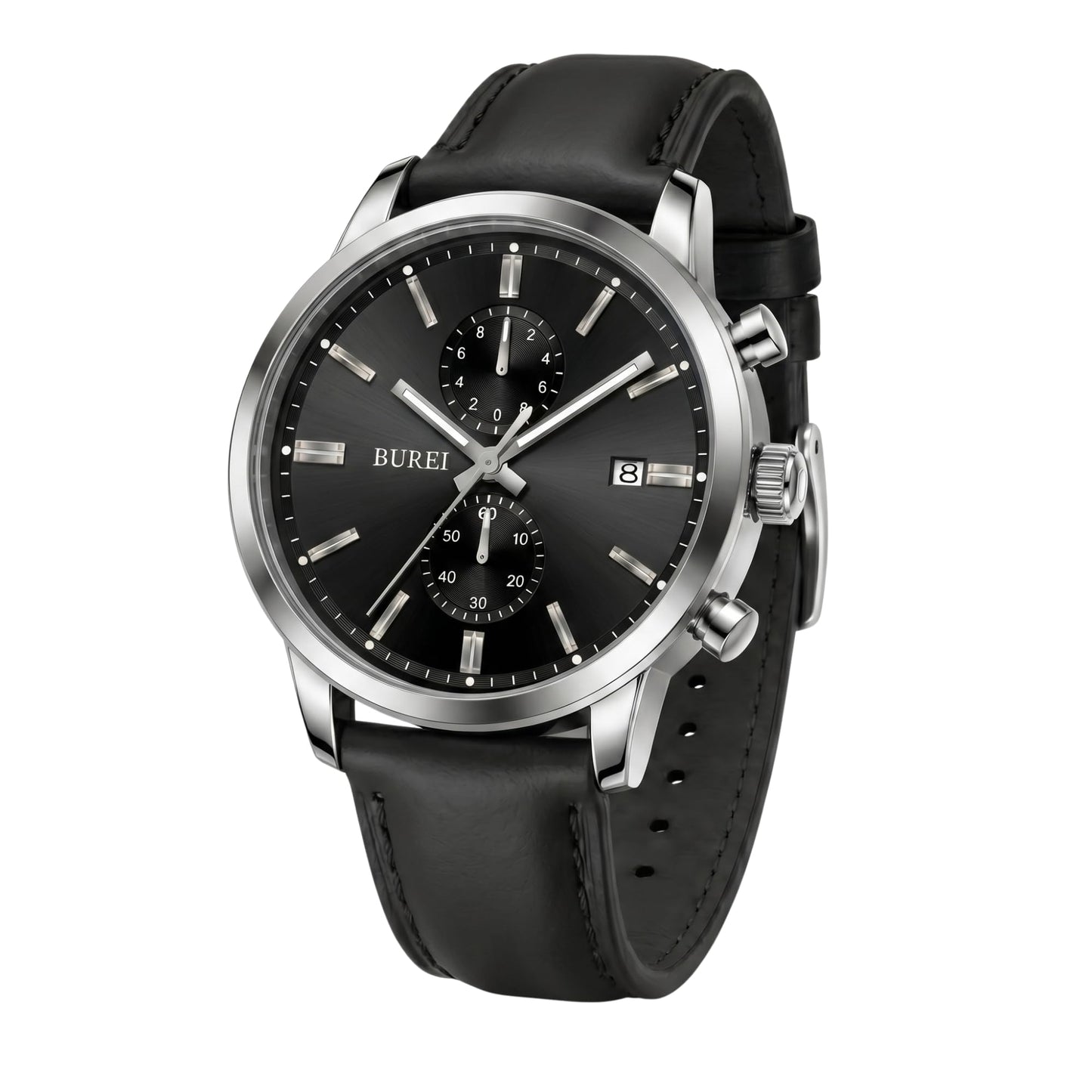 HOTBUREI Men's Leather Watches Chronograph Quartz Watches for Men Classic Cool Lightweight Wristwatch,Gift for Dad Husband Boyfriend