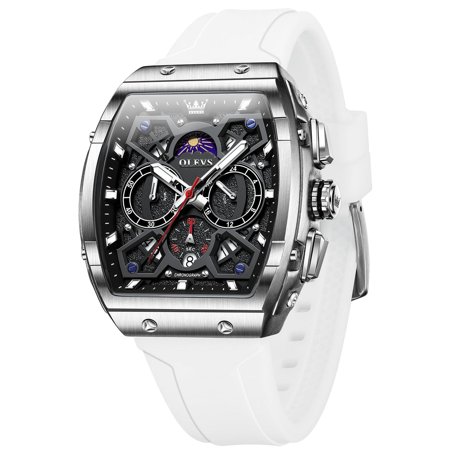 HOTOLEVS Tonneau Square Mens Watches, Fashion Large Face Silicone Band Watches for Men, Multifunctional Chronograph Quartz Men Waterproof Watch