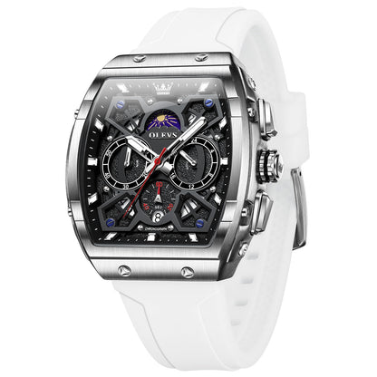 HOTOLEVS Tonneau Square Mens Watches, Fashion Large Face Silicone Band Watches for Men, Multifunctional Chronograph Quartz Men Waterproof Watch