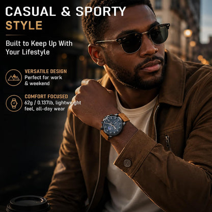 HOTFashion Casual Analog Watches for Men with Functional Chronograph Subdials | Mens Watches with Decorative Sun-Moon Dial, Auto Date, Dual Timers, Luminous, Waterproof, Gifts for Men Dad Husband Boyfriend