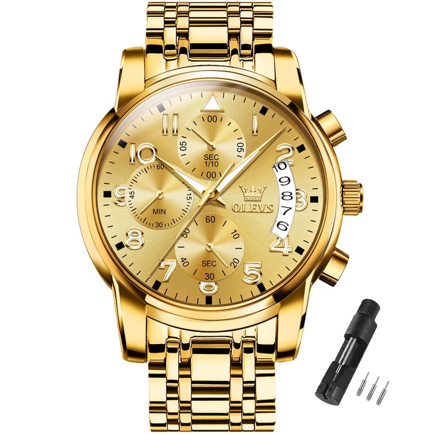 HOTOLEVS Watches for Men with Date Luxury Big Face Waterproof Mens Wristwatch Analog Dress Two Tone Stainless Steel Man Watch Luminous Relojes De Hombre Calendar(Green/Blue/Black Dial