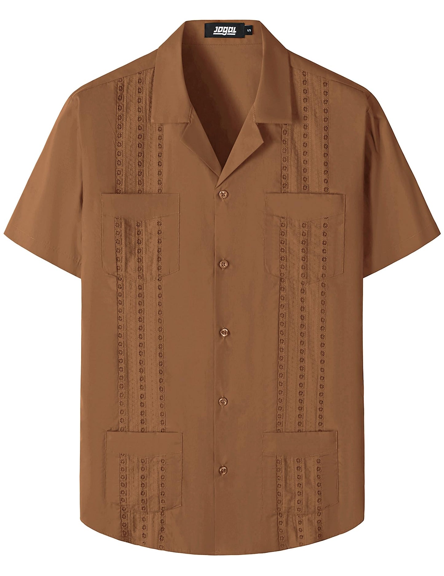 HOTJOGAL Mens Guayabera Shirts Cuban Short Sleeve Casual Button Down Beach Shirt