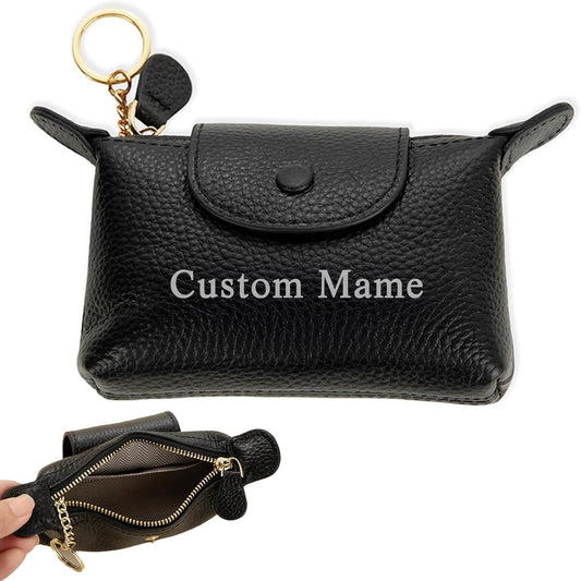 HOTCALLIE Personalized Leather Coin Purse with Keychain - Custom Name on Small Coin Pouch Change Holder - Birthday Teacher's Day Christmas Gifts for Women