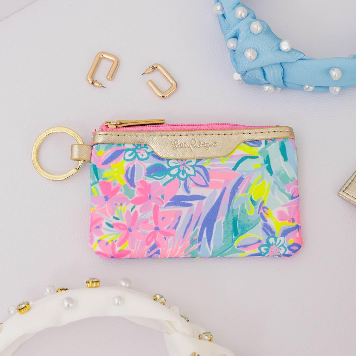 HOTLilly Pulitzer Zip Card Case ID Wallet, It Was All A Dream | Cute, Colorful, Keychain Coin Purse Wallet with Zipper Close, Key Ring, and ID Window