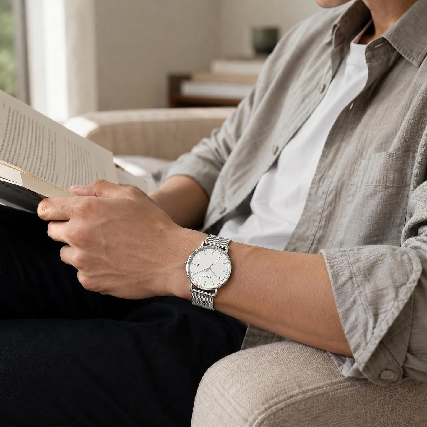 HOTBUREI Men Wrist Watches Fashion Minimalist Thin Analog Quartz Waterproof Watches for Men, Refined Gifts for Men, Boyfriend, Husband, Dad
