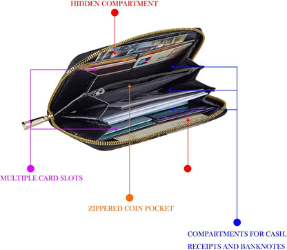 HOTRFID-Blocking Zip Around Wallets for Women with Detachable Wrist Strap,Large Capacity Phone Holder with Card Organizer & Coin Pocket,Brown Highland Cow