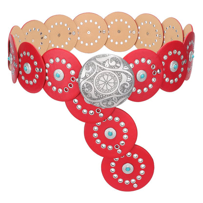 HOTXZQTIVE Western PU Leather Belts for Woman Concho Cowgirl Cowboy Disc Belt for Ladies Wide Boho Country Waist Belts for Dress