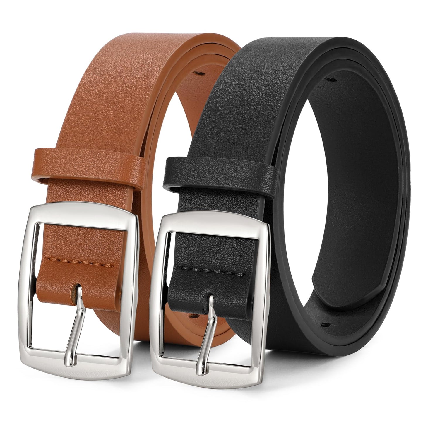 HOTWERFORU 2 Pack Women Leather Belts for Jeans Pants Fashion Leather Belts for Women Waistband with Gold Pin Buckle