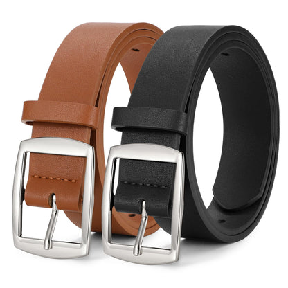 HOTWERFORU 2 Pack Women Leather Belts for Jeans Pants Fashion Leather Belts for Women Waistband with Gold Pin Buckle