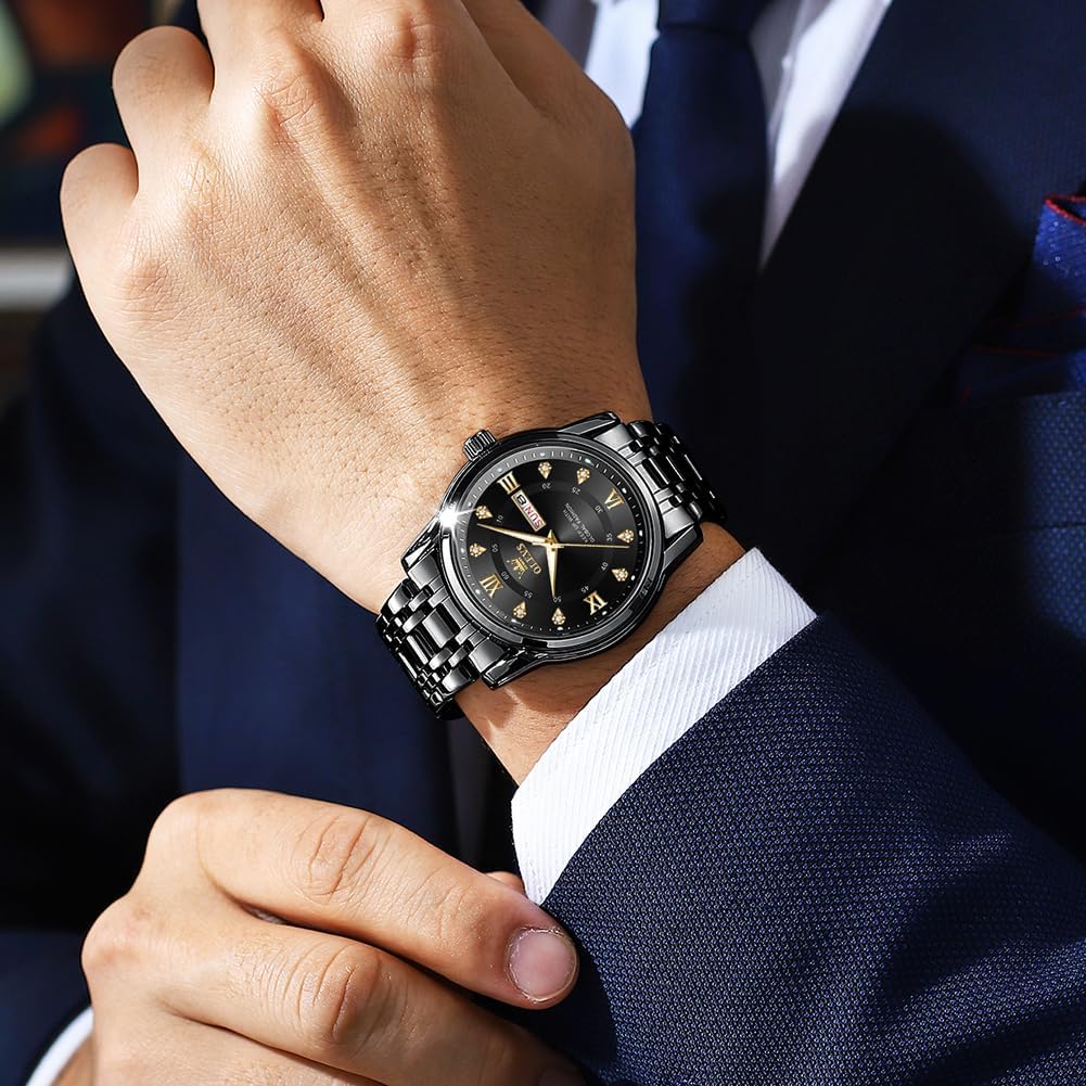 HOTOLEVS Men Watch Blue Gold Analog Quartz Stainless Steel Waterproof Luminous Date Luxury Casual Watch