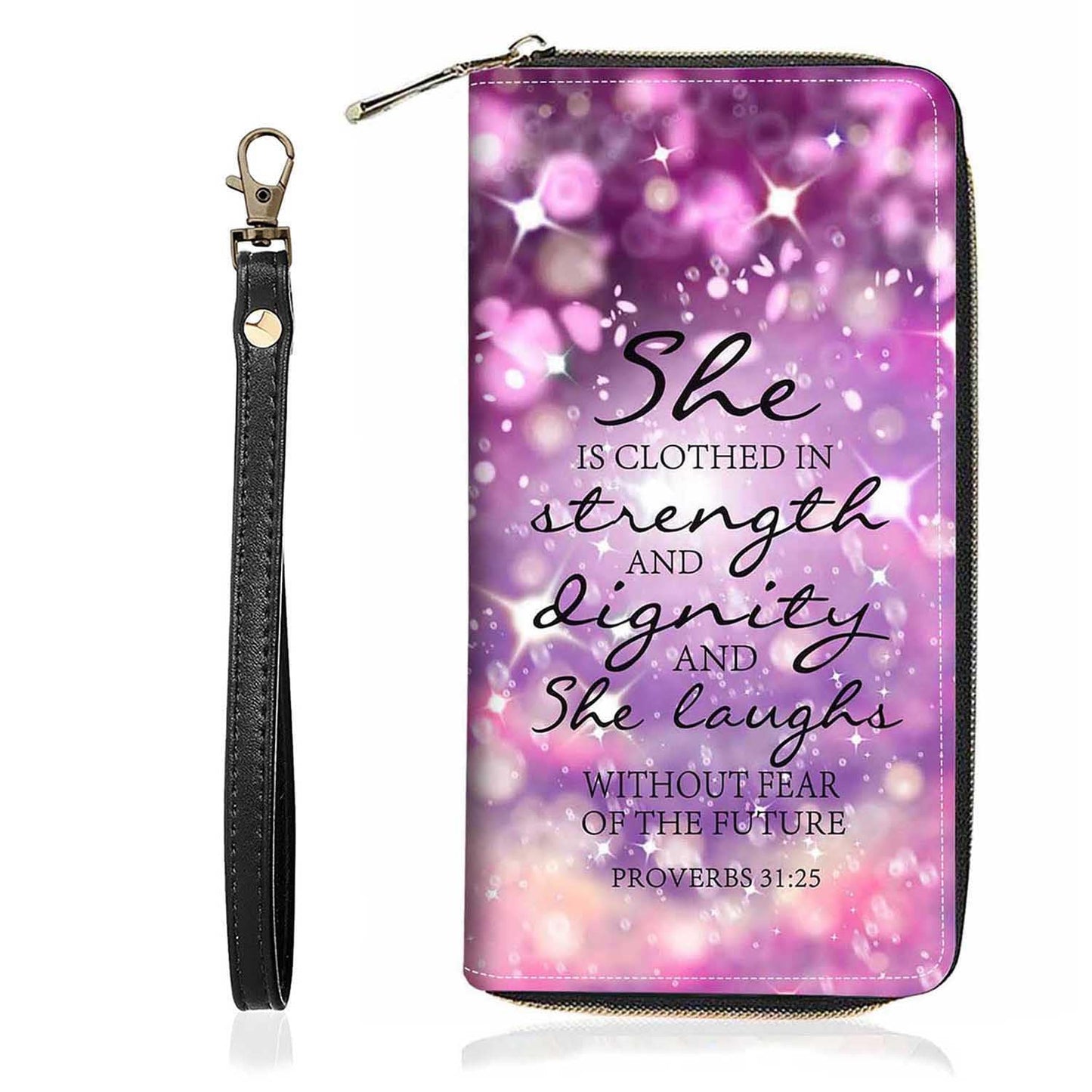 HOTChristian Cross Quote Bible Verse Matthew 19:26 Print Wallet for Women Large Capacity Wallet Credit Card Holder PU Leather Zipper Clutch Purse Phone Wallet
