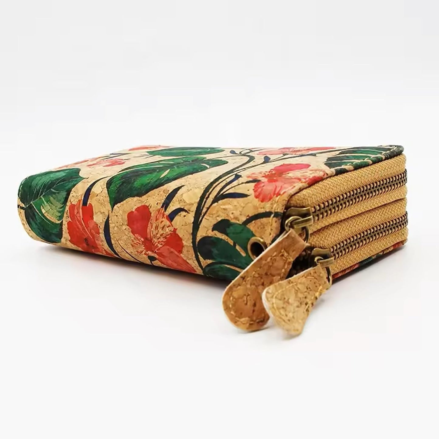 HOTHandmade Cork double zipper wallet, 100% Cork Lightweight durable, natural vegan organic sustainable Eco friendly gift