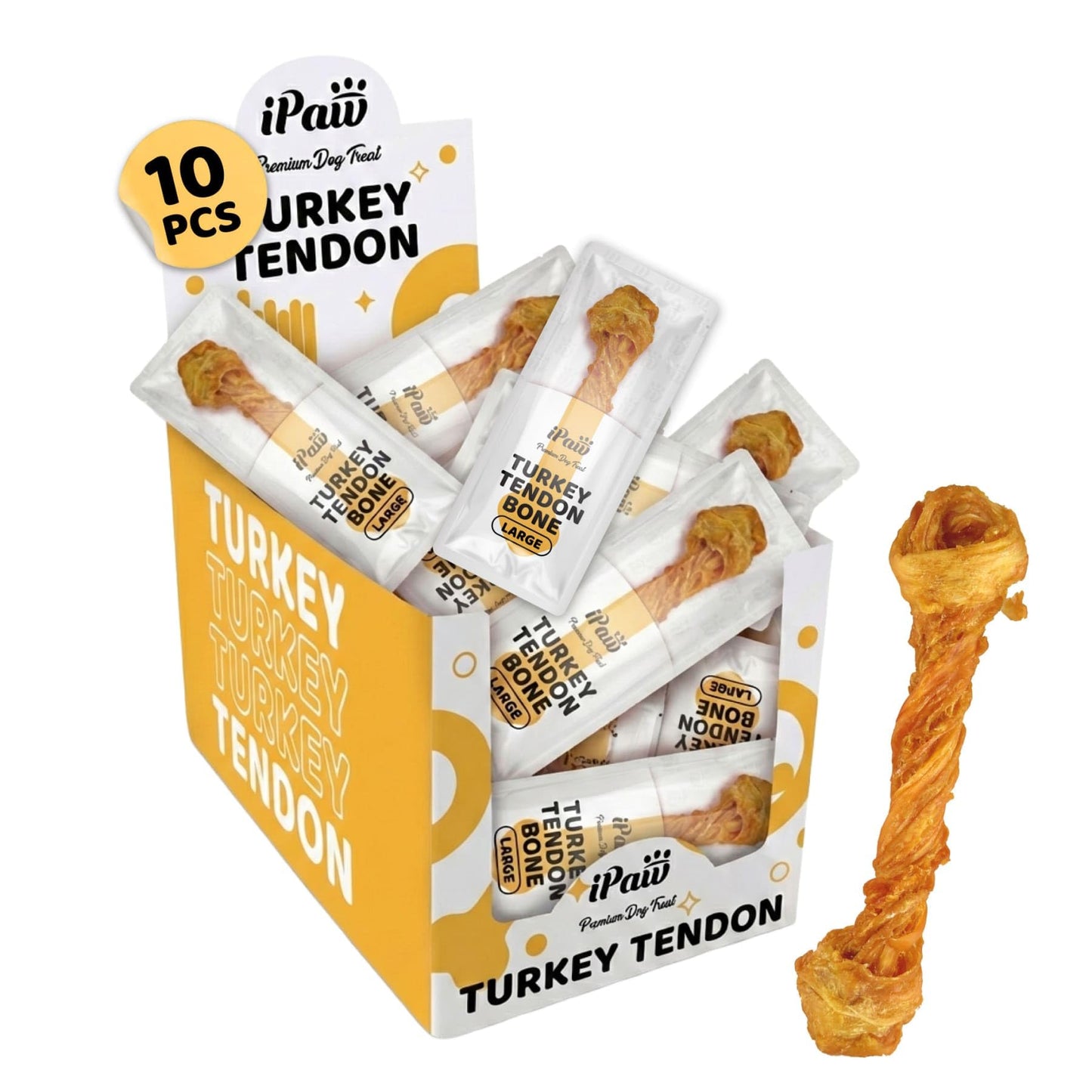 HOTiPaw Turkey Tendon for Dogs, All Natural Human Grade Puppy Chew, Strips | Single Protein, Hypoallergenic, Grain free, Rawhide Alternative Dog Treats, US-Sourced Turkey