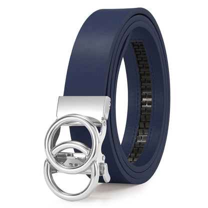 HOTSUOSDEY Womens Ratchet Leather Belt for Jeans Dress Pants Ladies Adjustable No Holes Belt with Automatic Sliding Buckle,1.2"