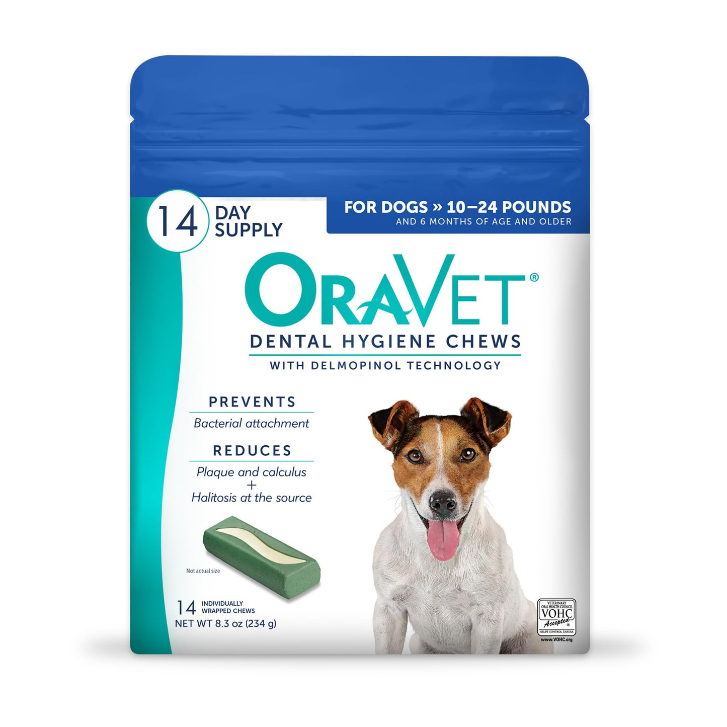 HOTORAVET Dental Chews for Dogs, Oral Care and Hygiene Chews (Small Dogs, 10-24 lbs.) Blue Pouch, 30 Count | VOHC-accepted dual-action chew reduces plaque & tartar, freshens breath barrier vet-recommended blue pack