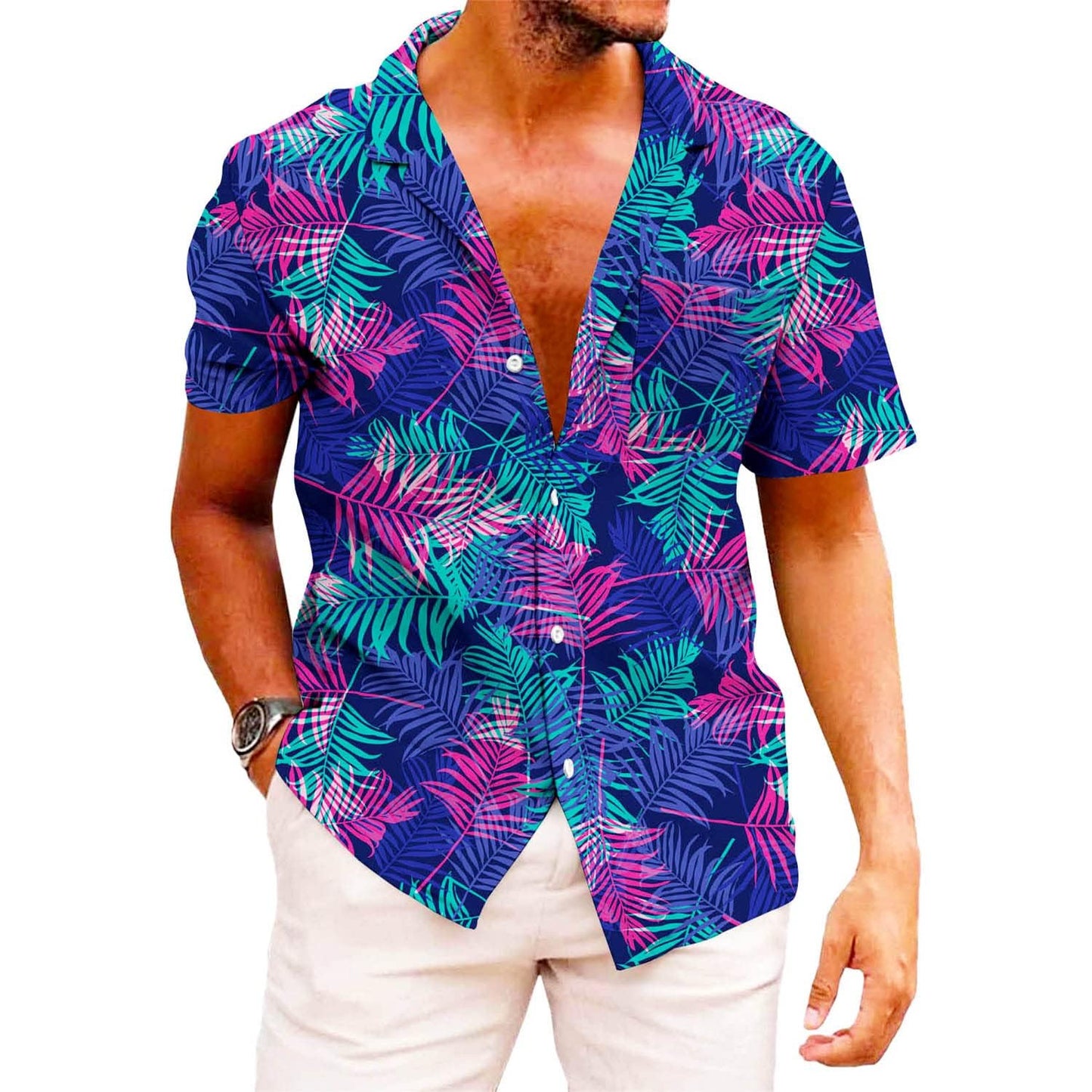 HOTKYKU Funky Hawaiian Shirt for Men Palm Beach Shirts Tropical Vacation Clothes