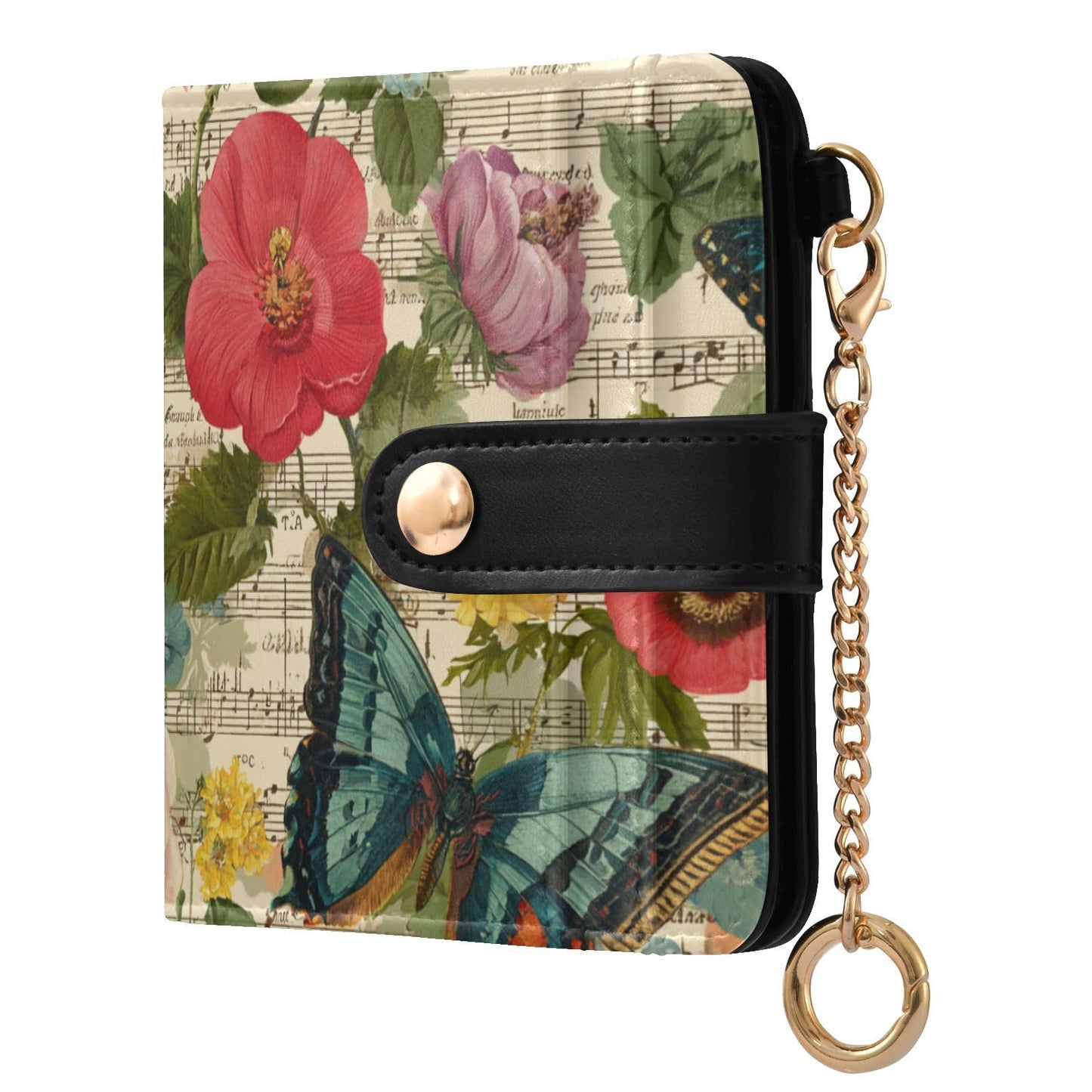 HOTElegant Peonies and Irises Rfid Women Wallet 1 Pack Cute Coin Purse PU Leather Small Wallets Credit Card Holder Bifold Zipper Thin Travel Wallet for Female Ladies Teen Girls Girly