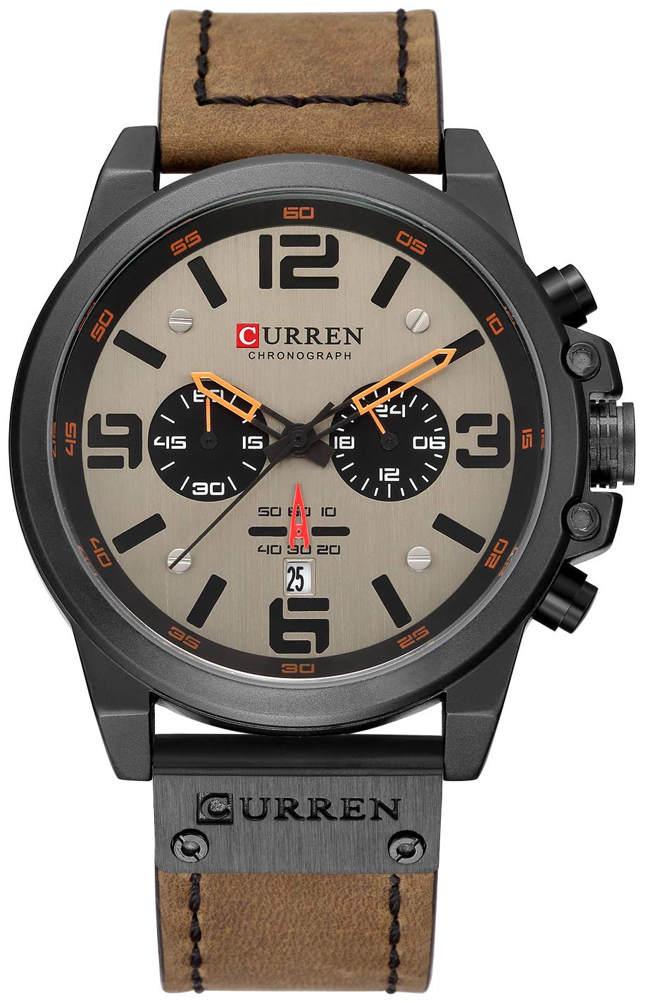 HOTFANMIS Mens Sport Military Analog Quartz Watch Classic Chronograph Sandwich Dial Business Dress Waterproof Watch Multifunctional Wristwatch with Leather Strap