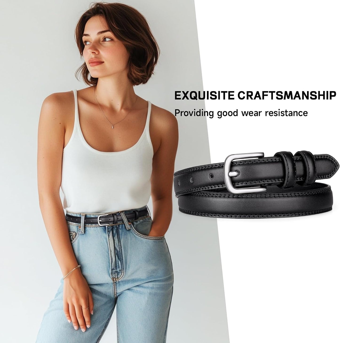 HOT2 Pack Leather Belts for Women Trendy, Women's Belts for Jeans Pants Dresses with Silver Buckle
