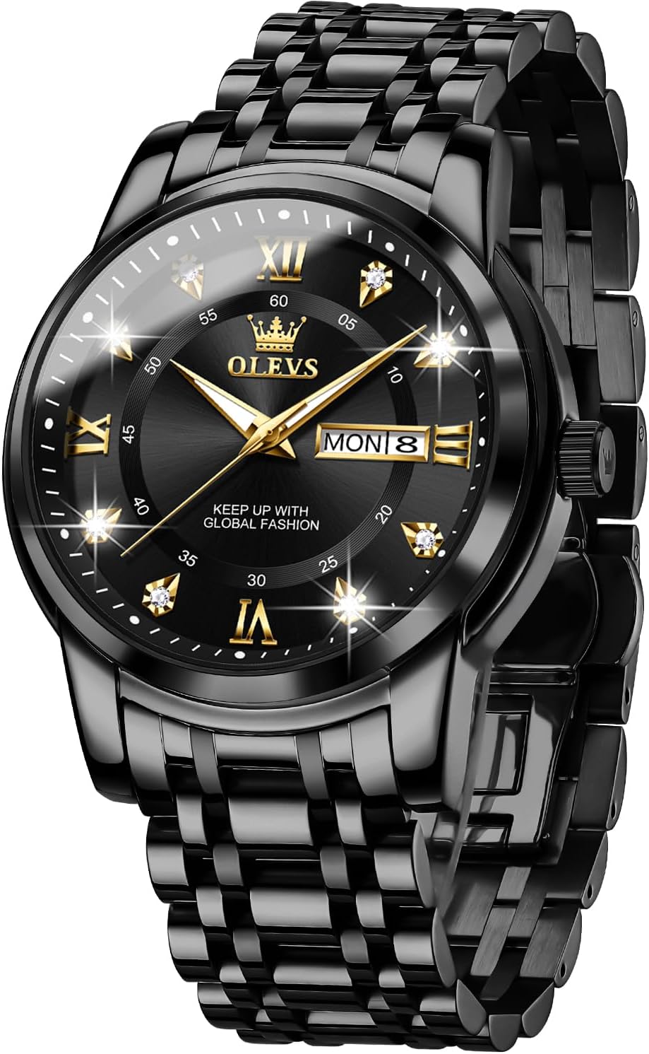 HOTOLEVS Men Watch Blue Gold Analog Quartz Stainless Steel Waterproof Luminous Date Luxury Casual Watch