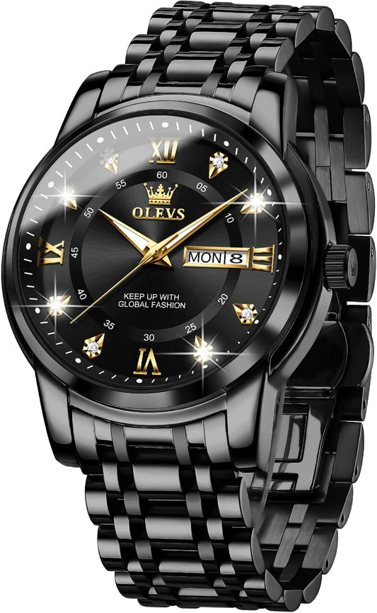 HOTOLEVS Men Watch Blue Gold Analog Quartz Stainless Steel Waterproof Luminous Date Luxury Casual Watch