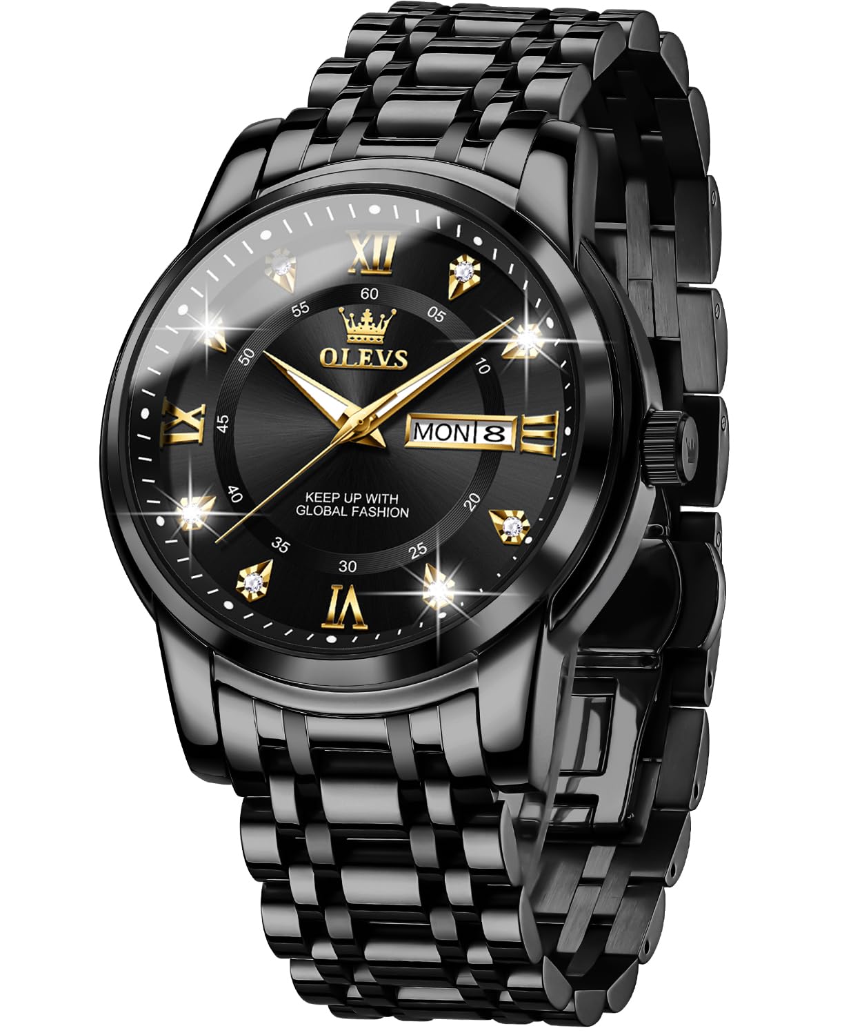 HOTOLEVS Men Watch Blue Gold Analog Quartz Stainless Steel Waterproof Luminous Date Luxury Casual Watch