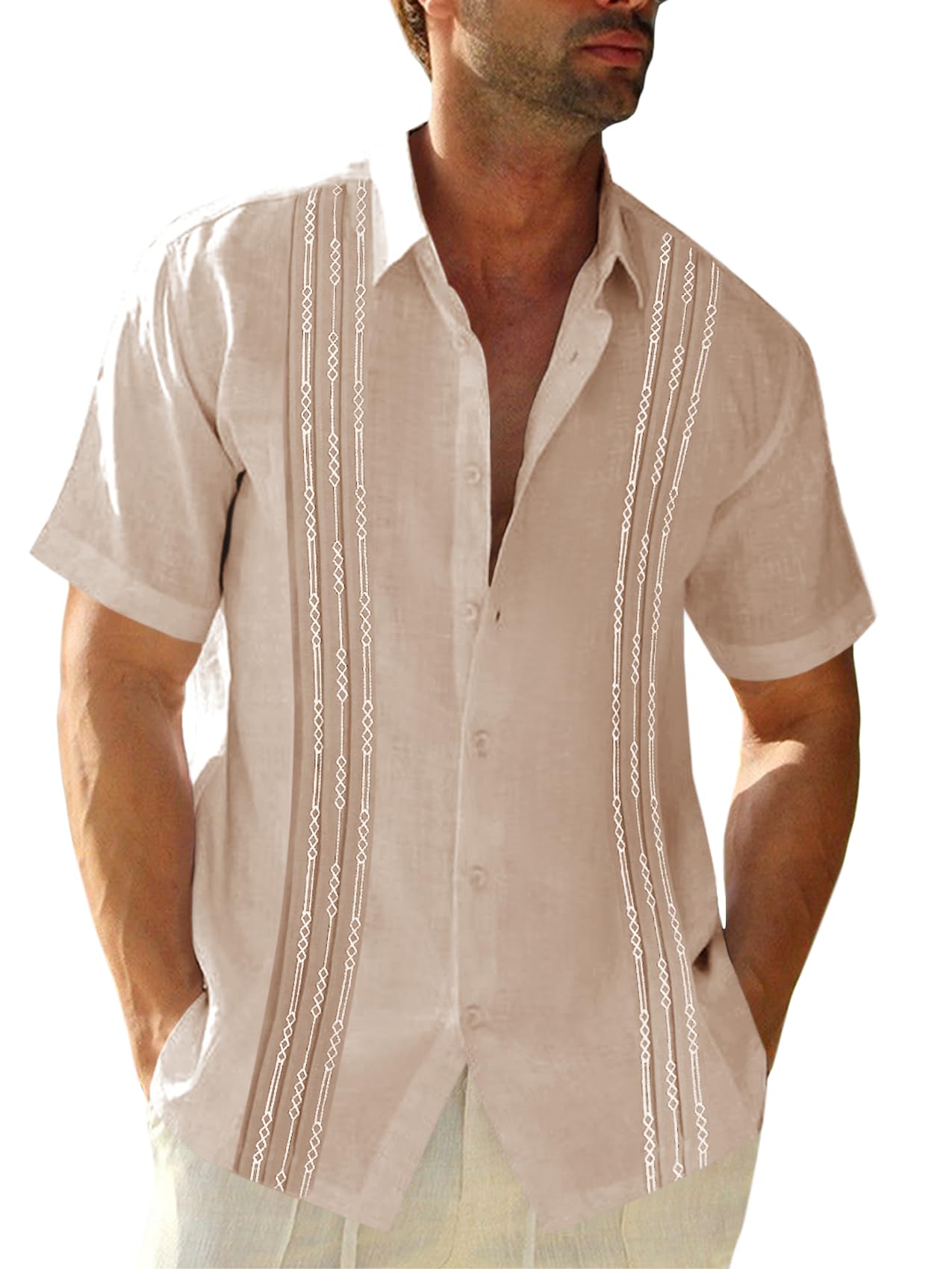 HOTRuncati Mens Short Sleeve Guayabera Shirts Linen Button Down Cuban Shirt | Cotton blend, Mexican style, Button up, Embroidered, Loose fit, Barong tagalog, Bowling shirts, for Summer Beach, Wedding