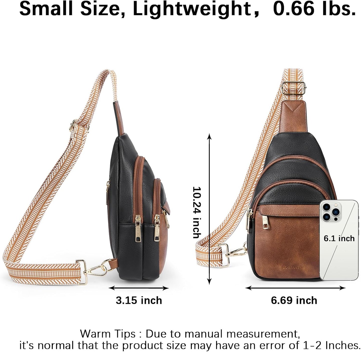 HOTBOSTANTEN Sling Bag for Women Leather Crossbody Bags Fanny Pack Chest Bag for Travel