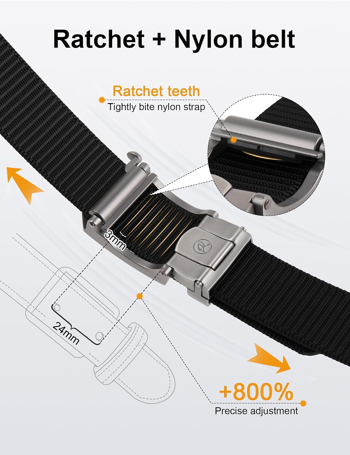 HOTJUKMO Men's Ratchet Belt, Nylon Web with Automatic Slide Buckle in Gift Box | Zinc Alloy Buckle with Micro-Adjust & Trimmable Webbing