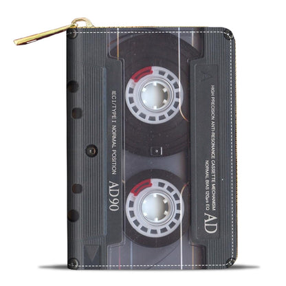 HOTCredit Card Holder Wallets for Women, Small RFID Wallet Slim Leather Card Organizer Case with Zipper, Retro Music Cassette