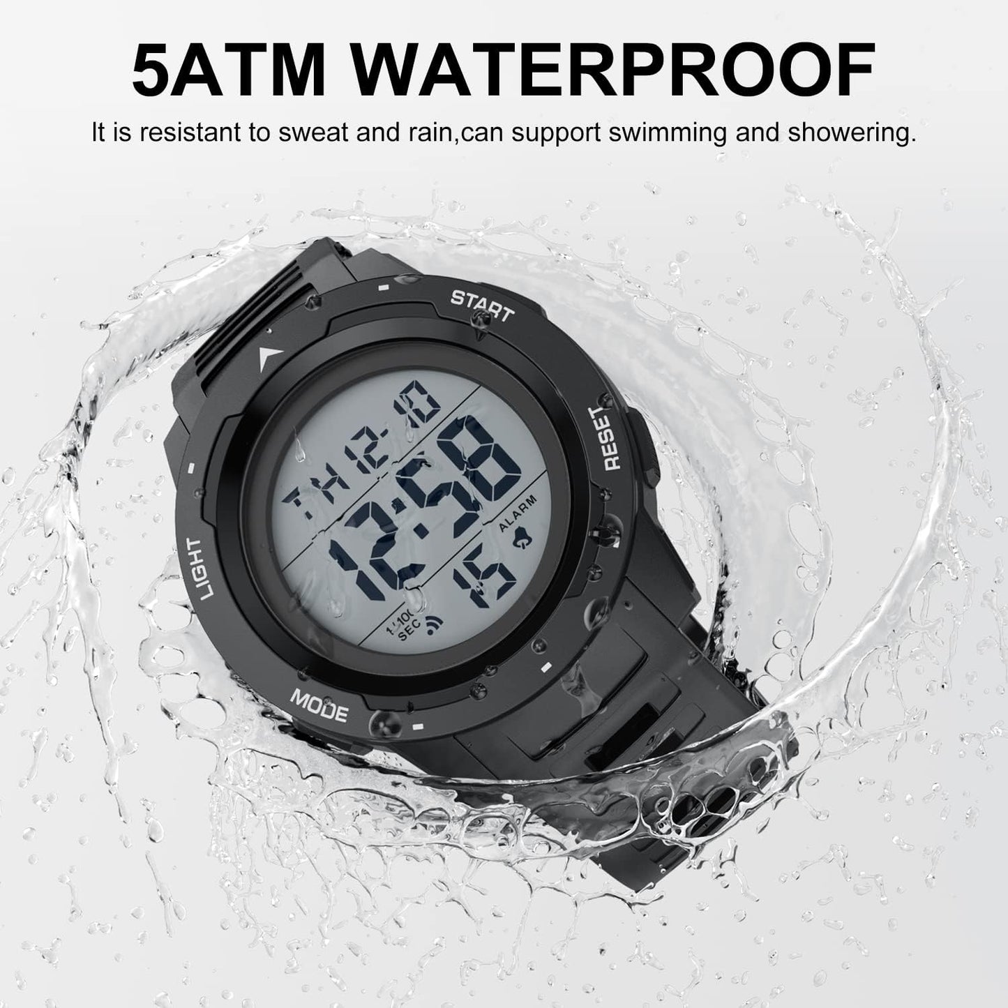HOTGOLDEN HOUR Mens Waterproof Digital Sport Watches Wide Screen Easy Read Display Military Style with Rubber Strap