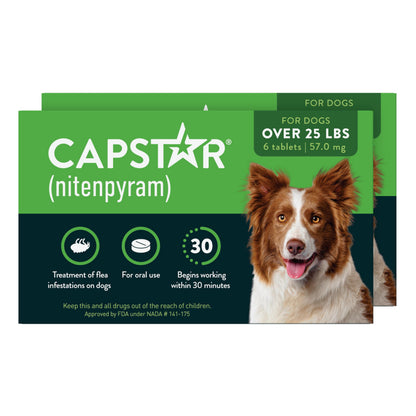HOTCapstar for Dogs (nitenpyram), Fast-Acting Oral Flea Treatment for Dogs Over 25+ lbs, Vet-Recommended Flea Medication Tablets Start Killing in 30 Minutes, 6 Doses | Ideal for Dogs 25+ lbs; Oral Tablet, No Mess; 6 doses; Fast Flea Knockdown